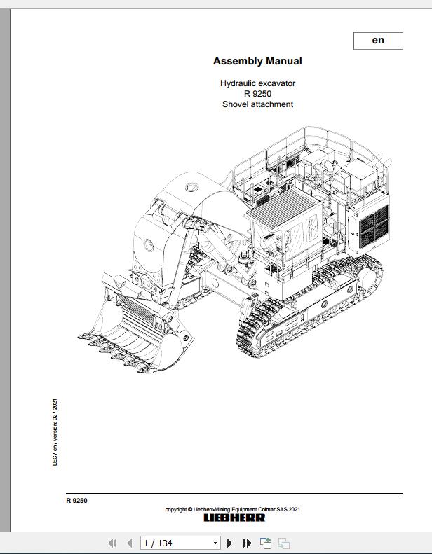 Liebherr Mining Crawler Excavator R9250 Shovel Assembly Manual 02 2021 1