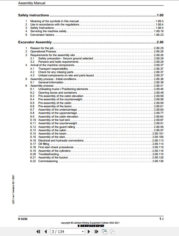 Liebherr Mining Crawler Excavator R9250 Shovel Assembly Manual 02 2021 2