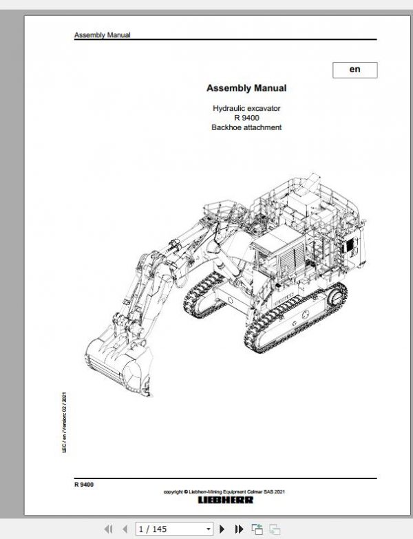 Liebherr Mining Crawler Excavator R9400 Backhoe Assembly Manual 02 2021 1