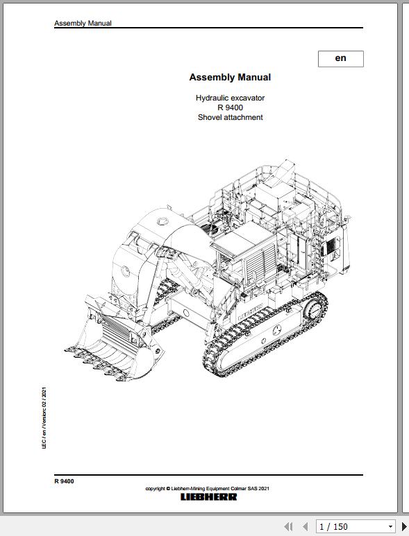 Liebherr Mining Crawler Excavator R9400 Shovel Assembly Manual 02 2021 1