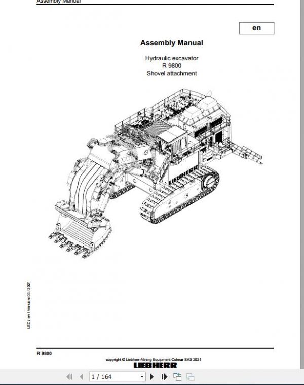 Liebherr Mining Crawler Excavator R9800 Shovel Assembly Manual 03 2021 1