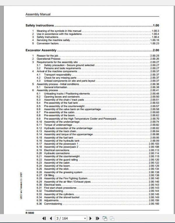 Liebherr Mining Crawler Excavator R9800 Shovel Assembly Manual 03 2021 2
