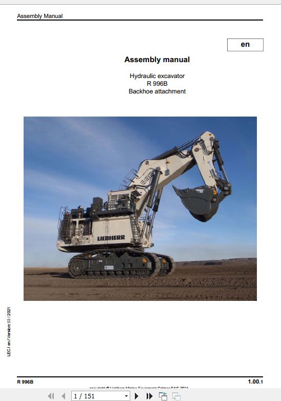Liebherr Mining Crawler Excavator R996B 1281 Backhoe Assembly Manual 03 2021 1