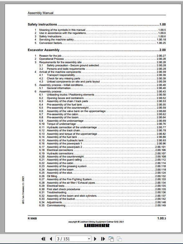 Liebherr Mining Crawler Excavator R996B 1281 Backhoe Assembly Manual 03 2021 2