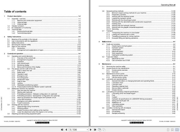 Liebherr Mining Crawler Excavators R9100 1132 1652 26573 Operating Manual 03 2021 2