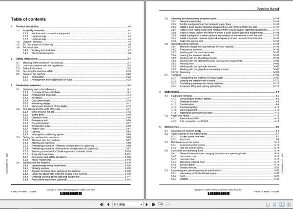 Liebherr Mining Crawler Excavators R9150 1133 1653 30614 Operating Manual 03 2021 2