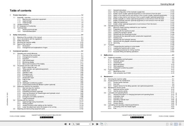 Liebherr Mining Crawler Excavators R9150 1592 1829 38036 Operating Manual 03 2021 2