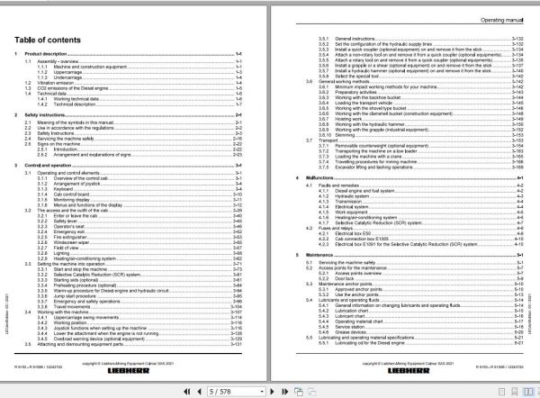 Liebherr Mining Crawler Excavators R9150 US 1657 1857 38079 Operating Manual 03 2021 2