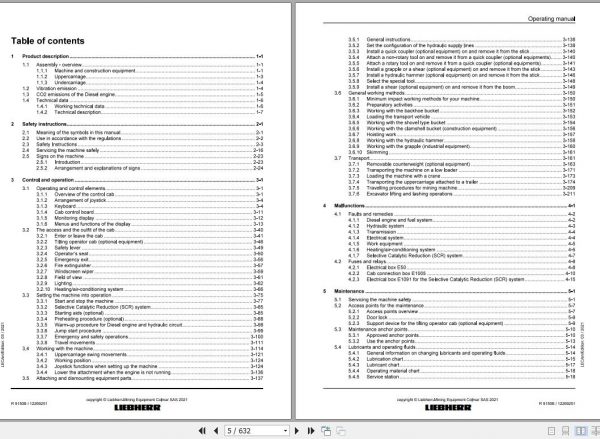 Liebherr Mining Crawler Excavators R9150B US 1865 1956 38148 Operating Manual 03 2021 2