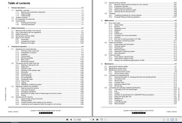 Liebherr Mining Crawler Excavators R9400 1628 43063 Operating Manual 03 2021 2