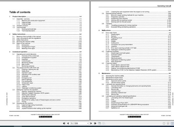 Liebherr Mining Crawler Excavators R9400 US 1629 31279 Operating Manual 03 2021 3