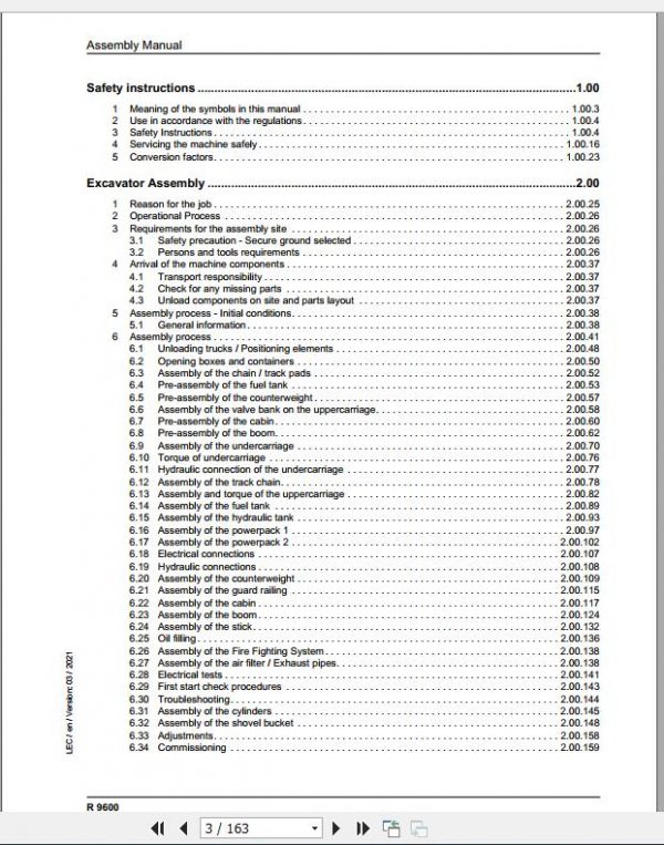 Liebherr Mining Excavator R9600 Shovel Assembly Manual 03 2021 2
