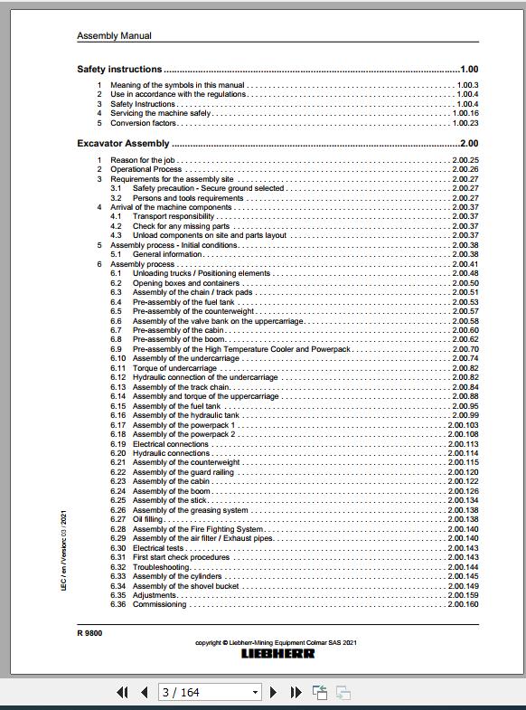 Liebherr Mining Excavator R9800 Shovel Assembly Manual 03 2021 2