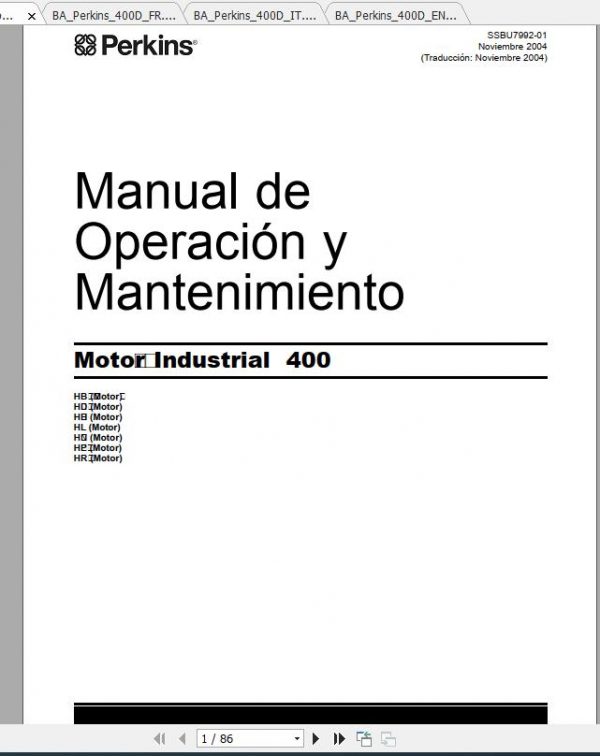 Perkins Engine 400D Series Operation Maintenance Manual 1