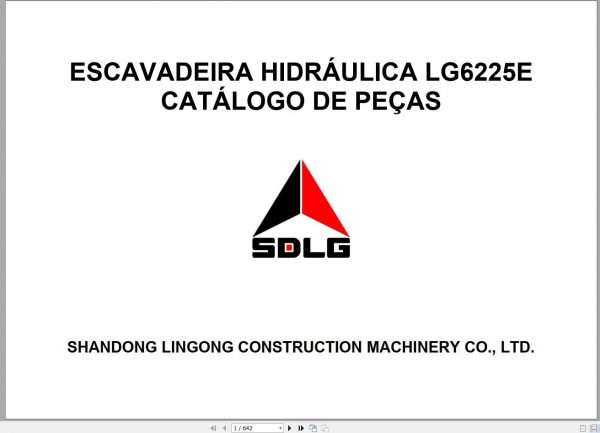 SDLG Hydraulic Excavator LG6225E Parts Catalog Por 1