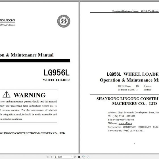 SDLG Wheel Loader LG958 LG959 Operation & Maintenance Manual