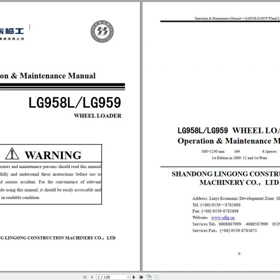 SDLG Wheel Loader LG956 Operation & Maintenance Manual