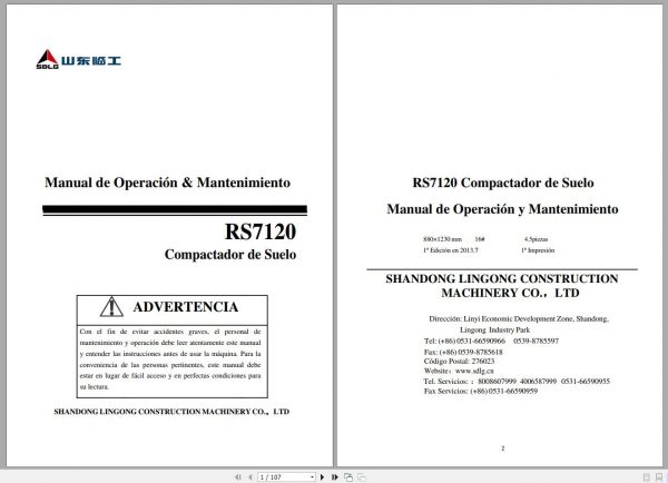 SDLG Wheel Loader RS7120 Operation Maintenance Manual ES 1