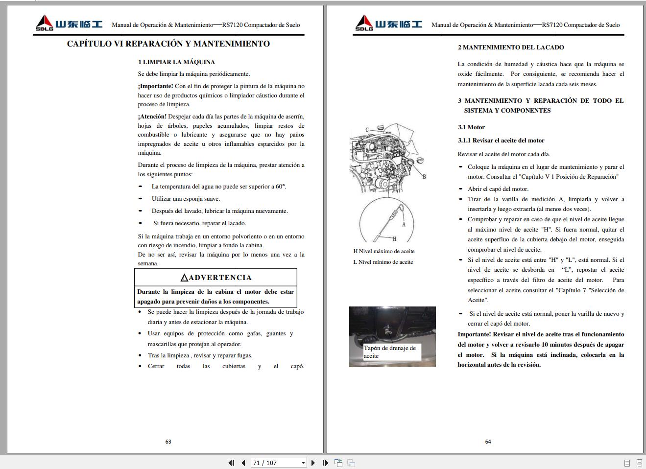 SDLG Wheel Loader RS7120 Operation & Maintenance Manual_ES