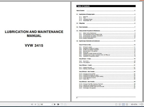 STA Mini Road Roller VVW 3415 Maintenance and Lubrication Manual 1