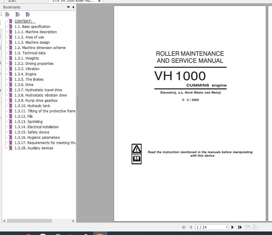 STA Roller VH 1000 Maintenance and Service Manuals 1