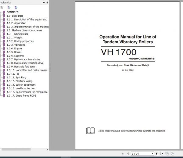 STA Roller VH 1700 Operating Manual 1