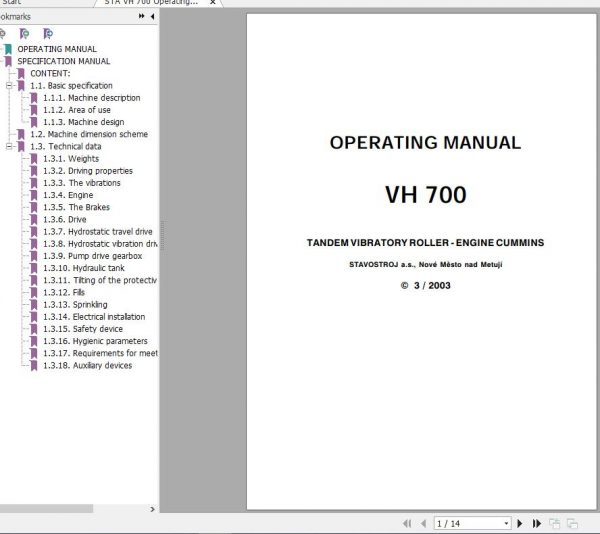 STA Roller VH 700 Operating Manual 1