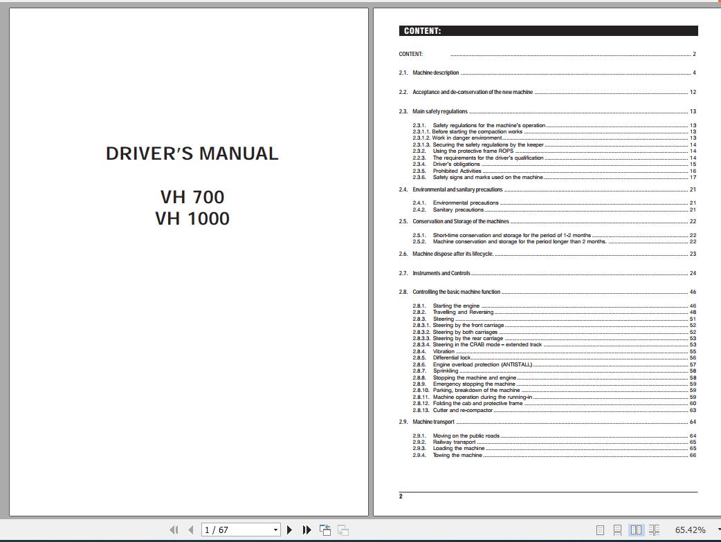 STA Roller VH 700 VH 1000 Drivers Manual 1