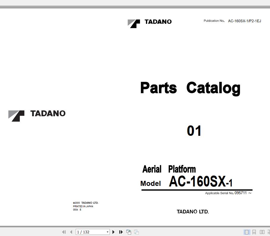 Tadano Aerial Platform AC 160SX 1 P2 1EJ Parts Catalog 1