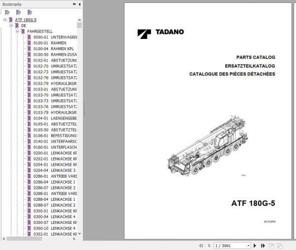Tadano All Terrain Crane ATF180G 5 SN 2059101 Parts Catalog ENDEFR 1