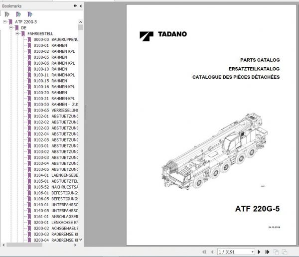 Tadano All Terrain Crane ATF220G 5 SN 2036101 2036261 Parts Catalog ENDEFR 1