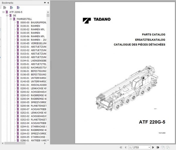 Tadano All Terrain Crane ATF220G 5 SN 2036263 Parts Catalog ENDEFR 1