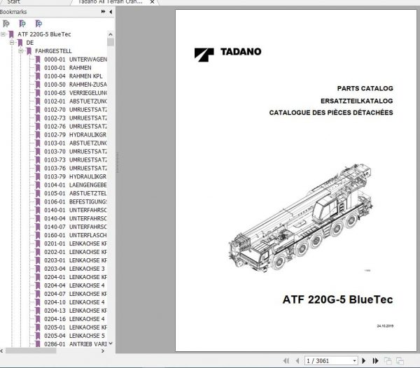 Tadano All Terrain Crane ATF220G 5 SN 2136079 2136097 2136499 Parts Catalog ENDEFR 1