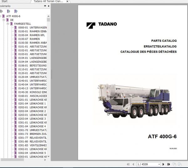 Tadano All Terrain Crane ATF400G 6 SN 2076101 Spare Parts Catalog ENDEFR 1
