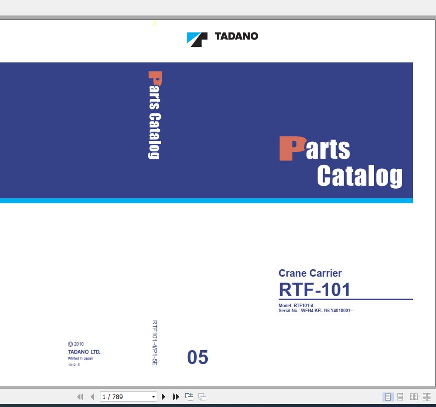 Tadano Carrier Crane RTF101 4 P1 5E Parts Catalog EN 1