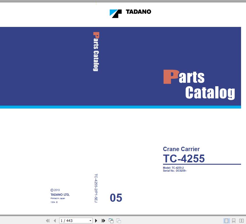 Tadano Crane Carrier TC 4255 2 P1 5EJ Parts Catalog ENJP 1