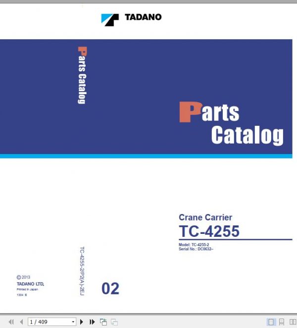 Tadano Crane Carrier TC 4255 2 P2A 2EJ Parts Catalog ENJP 1