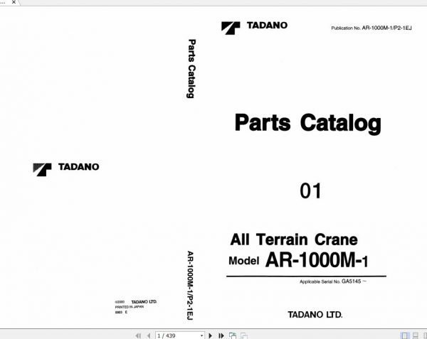Tadano Hydraulic Crane AR 1000M 1 P2 1EJ Parts Catalog ENJP 1
