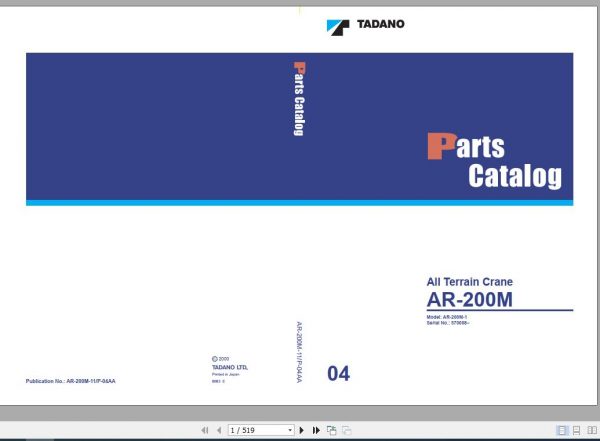 Tadano Hydraulic Crane AR 2000M 1 P 04AA Parts Catalog ENJP 1