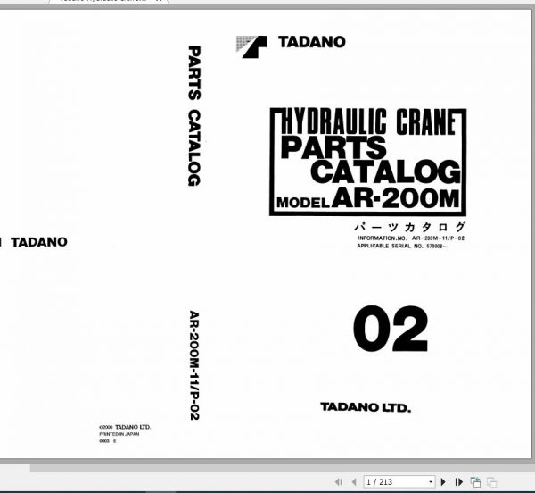 Tadano Hydraulic Crane AR 200M 11 P 02 Parts Catalog ENJP 1