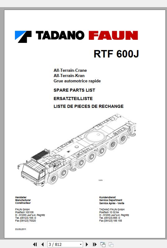 Tadano Hydraulic Crane RTF600 7 P2 1J Parts Catalog ENFRDE 2
