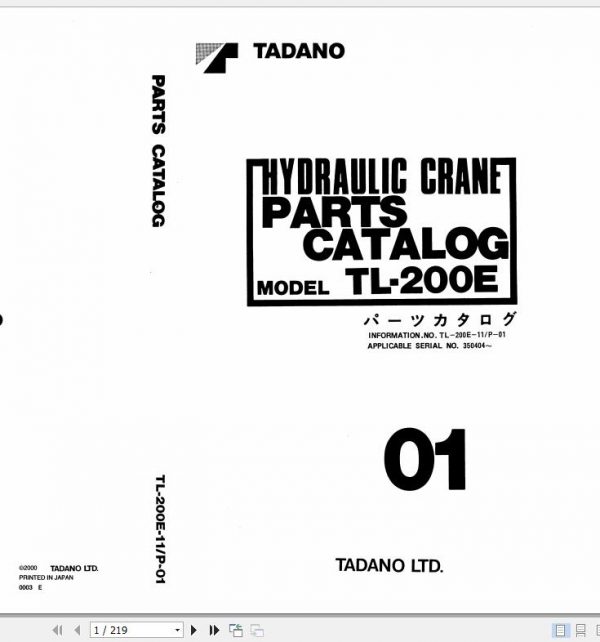 Tadano Hydraulic Crane TL 200E 11 P 01 Parts Catalog ENJP 1