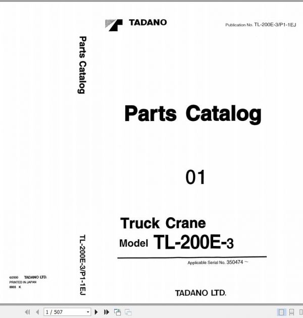 Tadano Hydraulic Crane TL 200E 3 P1 1EJ Parts Catalog ENJP 1