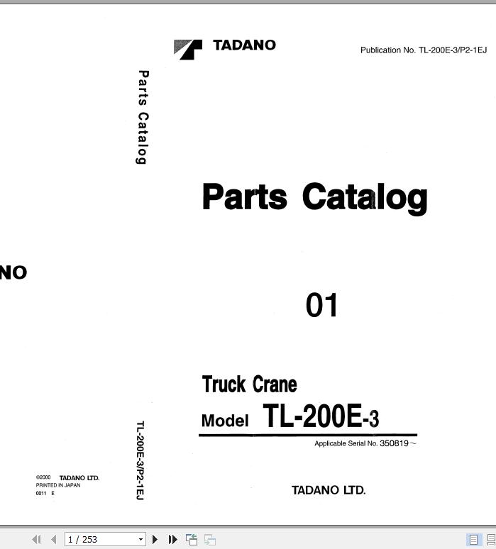 Tadano Hydraulic Crane TL 200E 3 P2 1EJ Parts Catalog ENJP 1