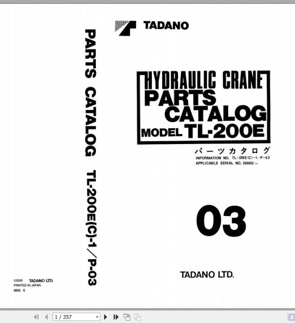 Tadano Hydraulic Crane TL 200EC 1 P 03 Parts Catalog ENJP 1