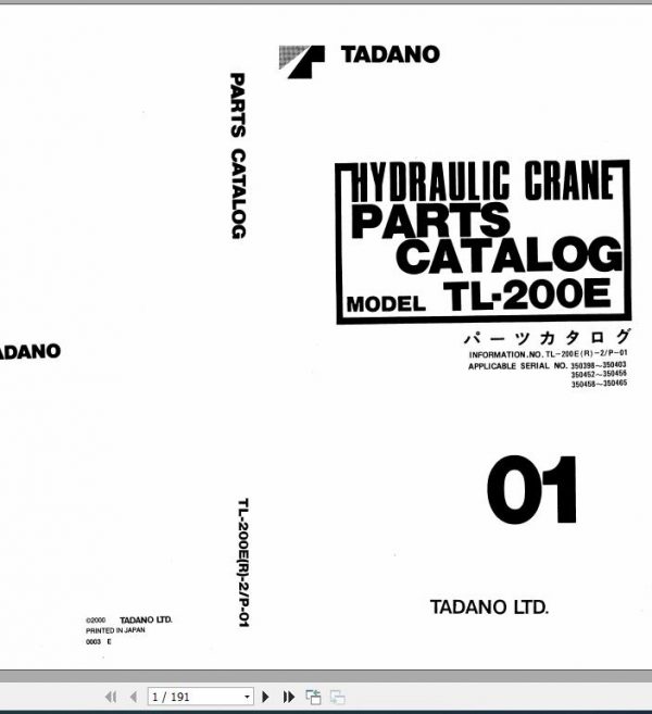 Tadano Hydraulic Crane TL 200ER 2 P 01 Parts Catalog ENJP 1
