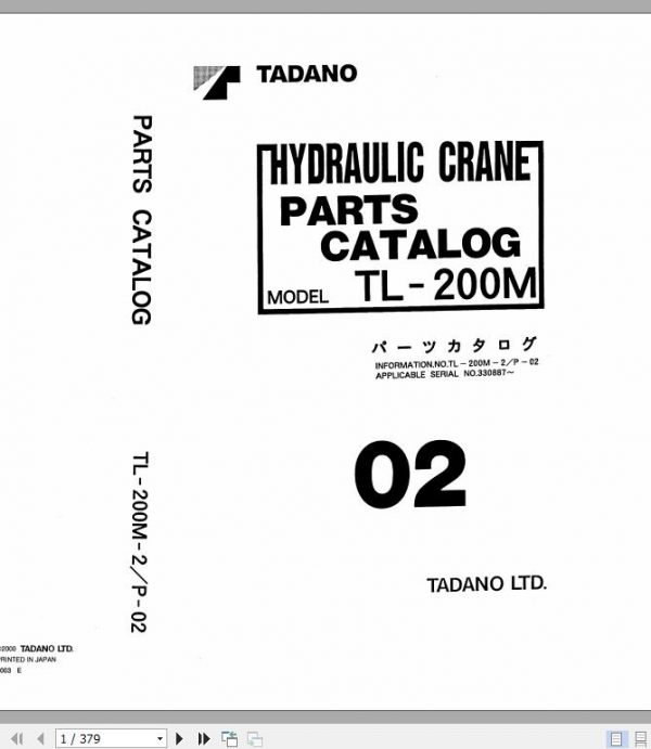 Tadano Hydraulic Crane TL 200M 2 P 02 Parts Catalog ENJP 1