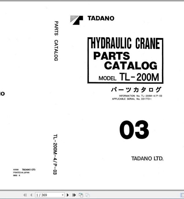 Tadano Hydraulic Crane TL 200M 4 P 03 Parts Catalog ENJP 1