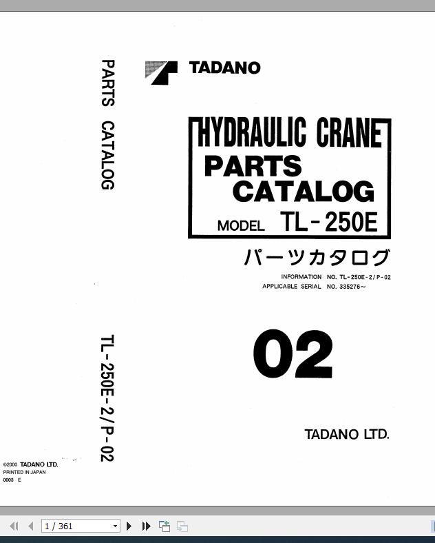 Tadano Hydraulic Crane TL 250E 2 P 02 Parts Catalog ENJP 1