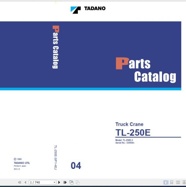 Tadano Hydraulic Crane TL 250E 3 P1 4EJ Parts Catalog ENJP 1